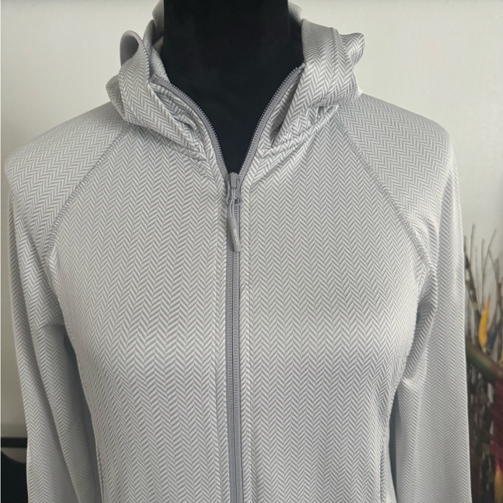 Mondetta Women's Long Sleeve Athletic Full Zip Hoodie Jacket Gray White Small